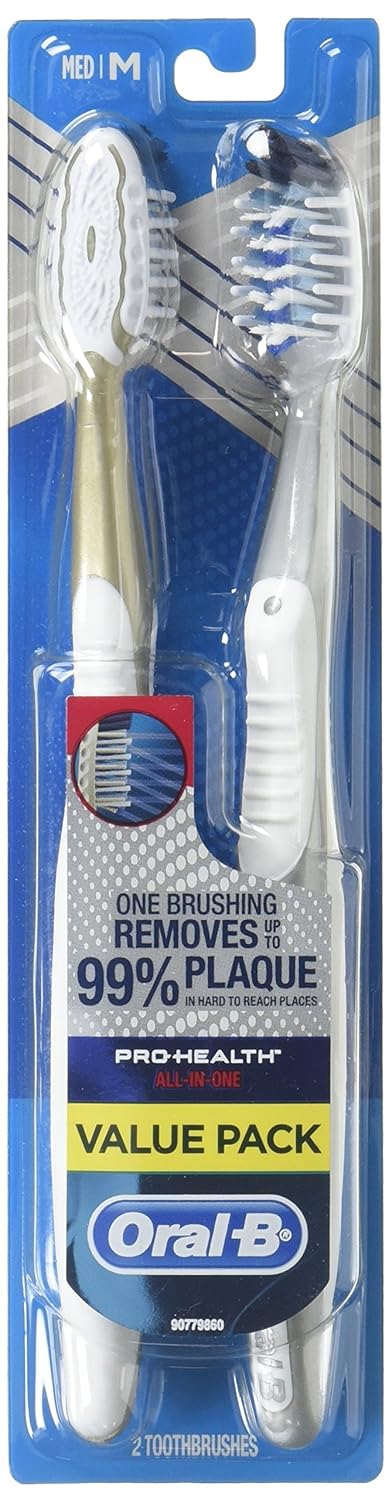 Oral B CrossAction Pro-Health Toothbrush, Medium, 2 Count (Pack of 1)