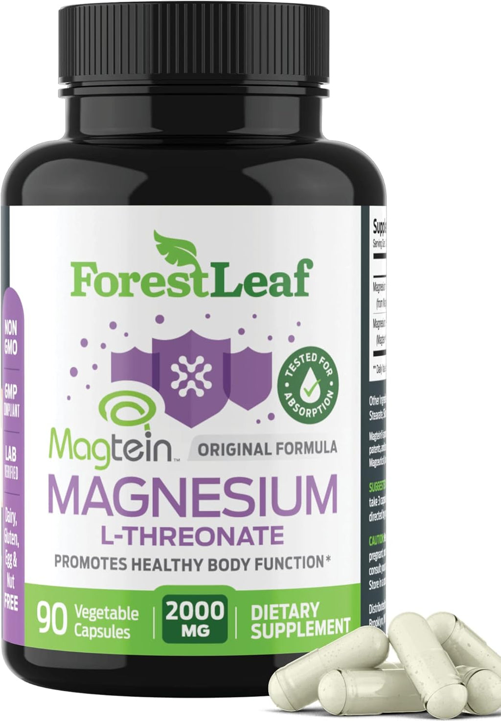 Magnesium L-Threonate Capsules 2000mg for Focus, Memory, Brain & Sleep Support A1237