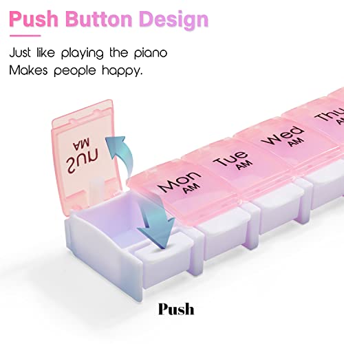 7 Day Pill Organizer 2 Times a Day, 14 Dividers with Easy Push Button W664719