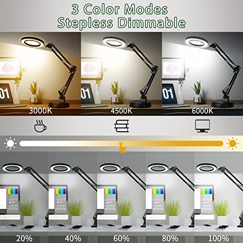 Magnifying Glass with Light and Stand, 10X LED Desk Lamp, 3 Color Modes, Dimmable N40401