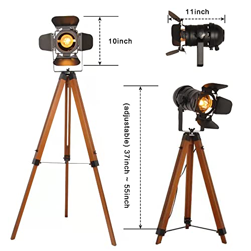 Industrial Tripod Floor Lamp for Living Room, Vintage Standing Reading Lamp with Metal Wood Leg A791