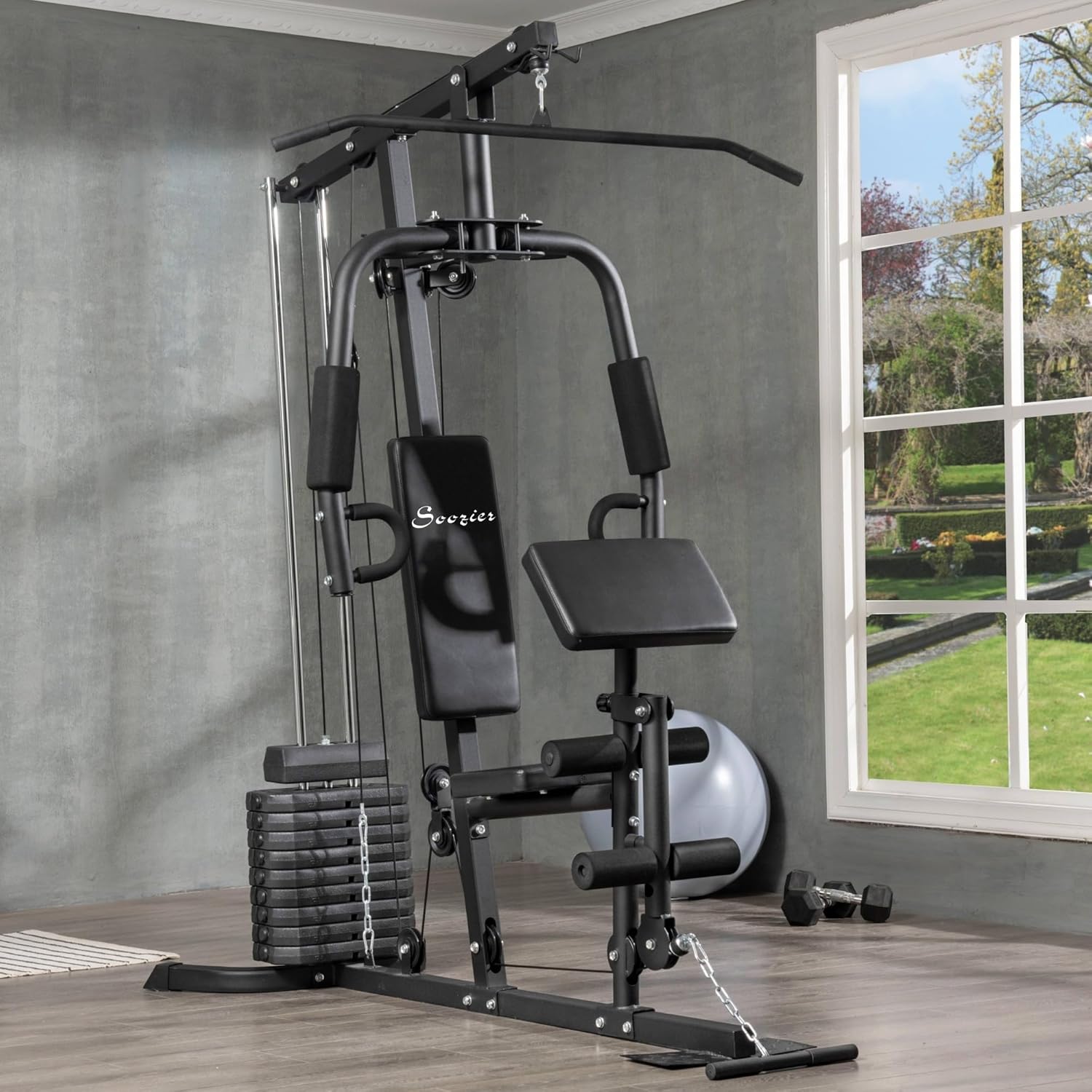 Home Gym System, Multifunction Workout Station with 100Lbs Weight Stack P536