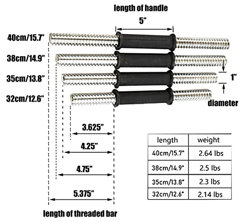 Adjustable Dumbbell Bar Handles with Rubber Grip, 32/35/40cm, Pair B2545