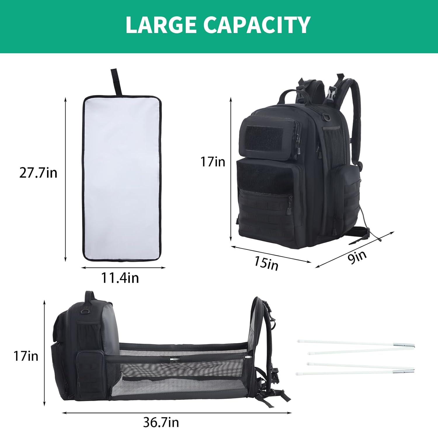 Diaper Bag Backpack with Changing Station, Expandable, Waterproof V8133