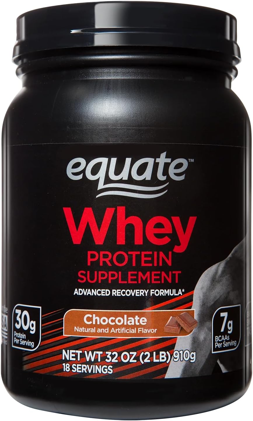 Equate Whey Protein Supplement, Rich Chocolate, 32oz - 30g Protein, 7g BCAAs, Easy-Mix Formula