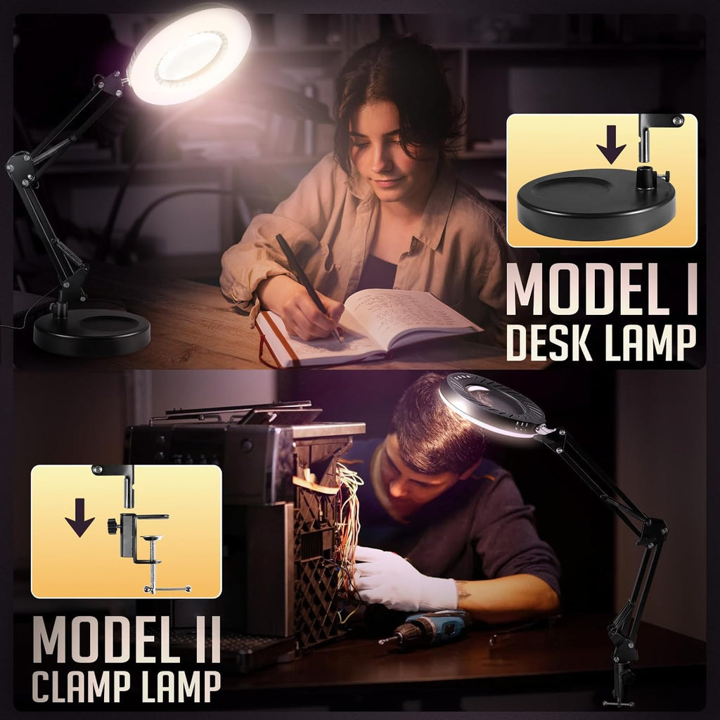 Magnifying Glass with Light and Stand, 2-in-1 Desk Lamp with Clamp F3871