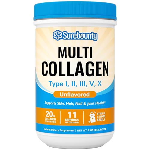 Multi Collagen Powder, Type I II III V X, Hydrolyzed Collagen Peptides, Zero Sugar, Dissolve Easily, Skin, Hair, Nail & Joint Care, Unflavored, 16oz