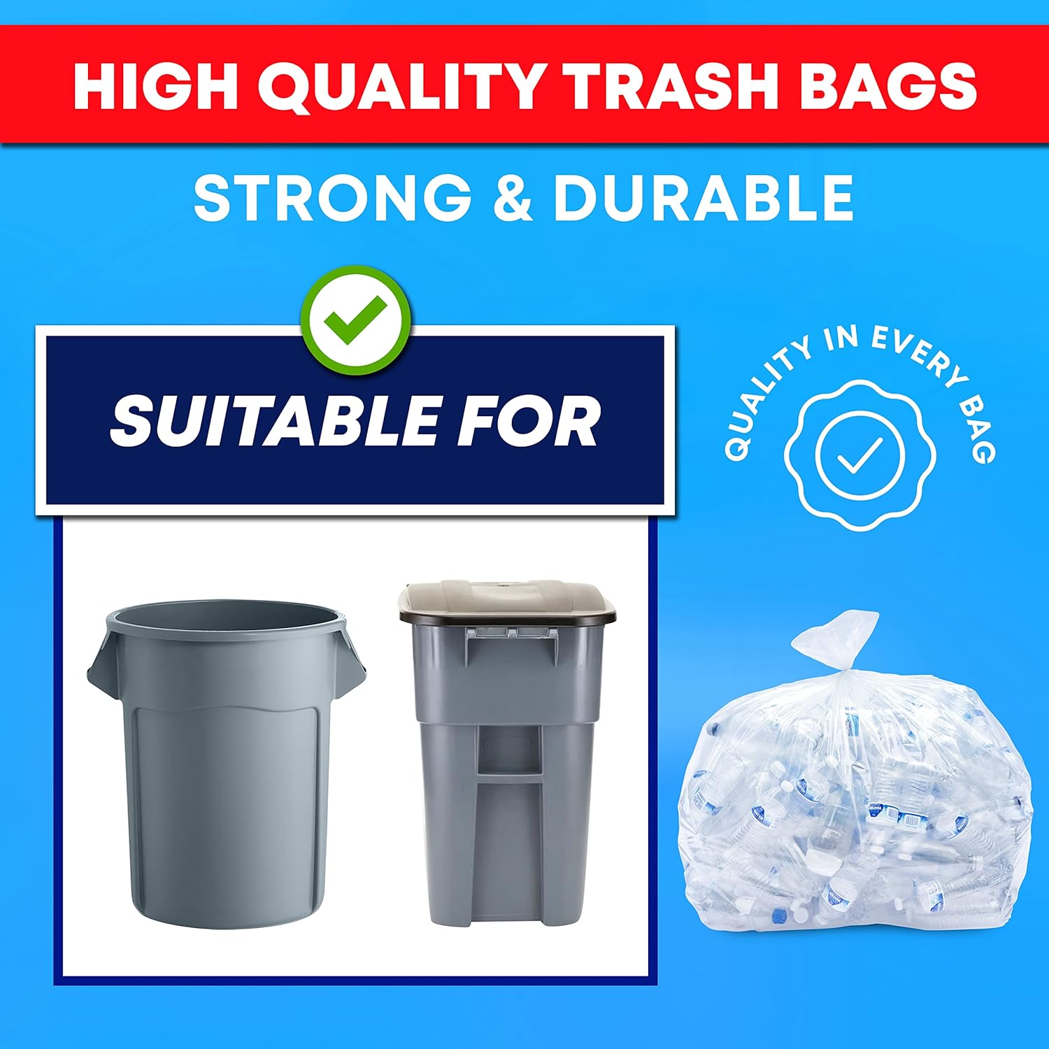 30-33 Gallon Clear Trash Bags Heavy Duty with Ties, 100 Count L718795