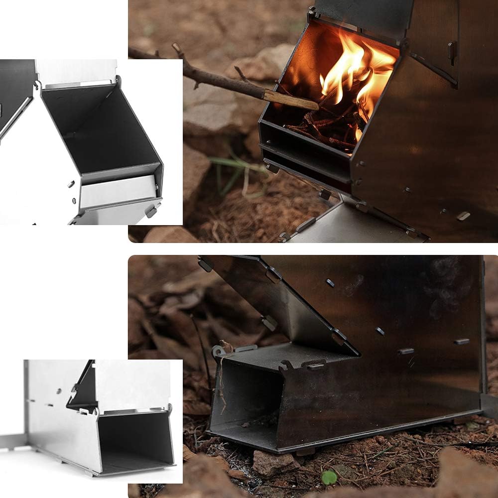 Camping Rocket Stove Outdoor Collapsible Wood Burning Portable Stainless Steel Z191549