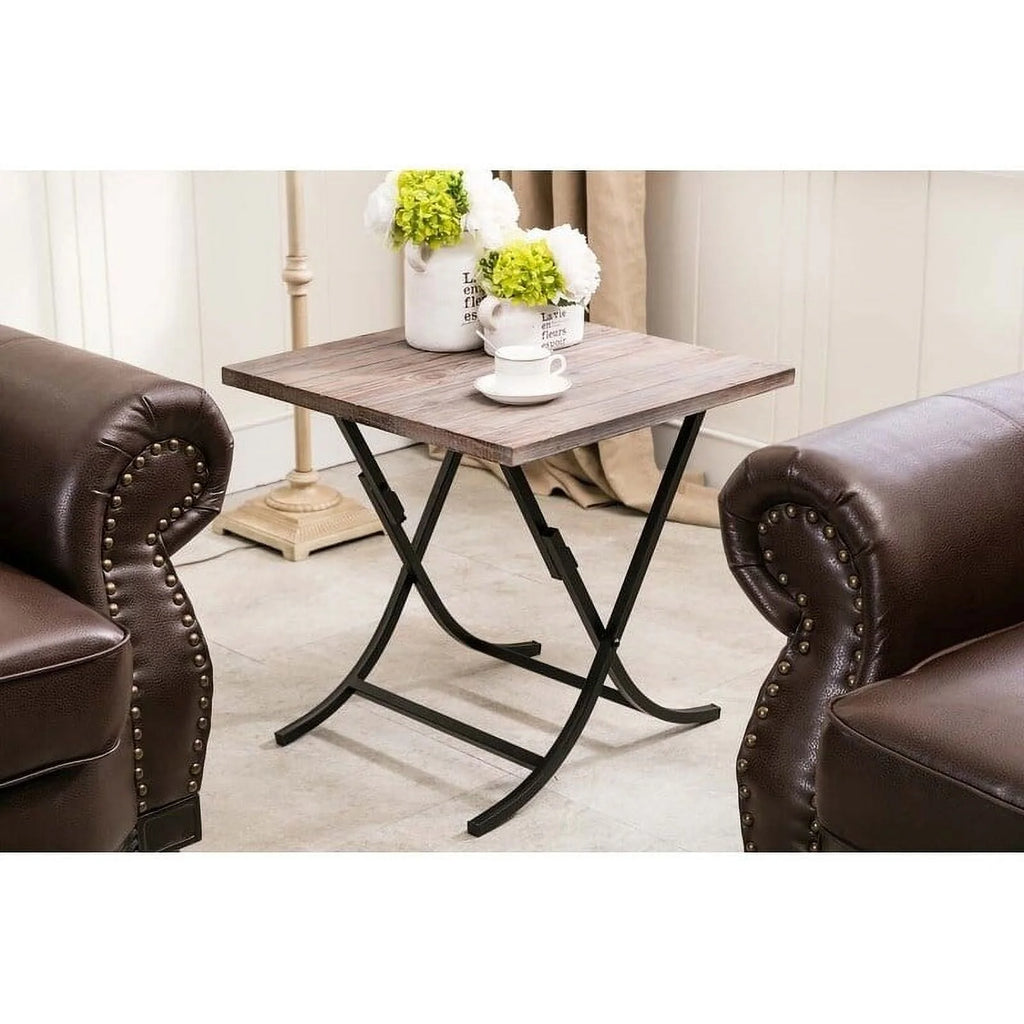 Folding Industrial Wood and Metal End Table Z420