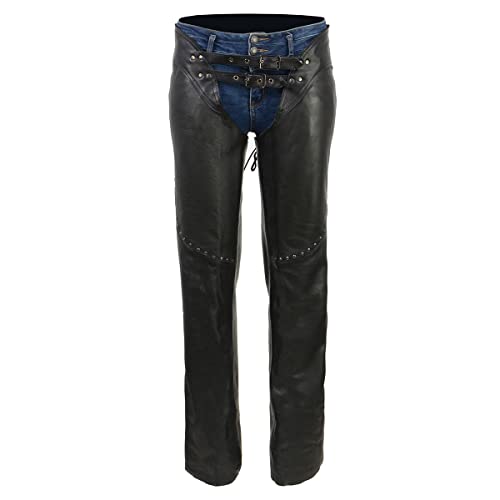 Women's Low-Rise Motorcycle Chaps with Double Buckle Rivet Detailing Z17379
