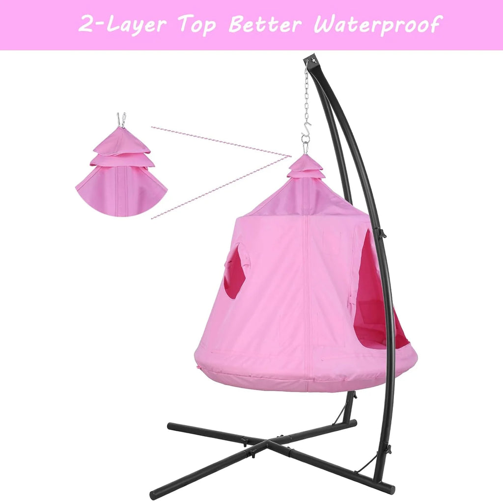 Hammock Chair Set with Steel Stand, Swing Tent, LED Lights, 330 lbs P1247