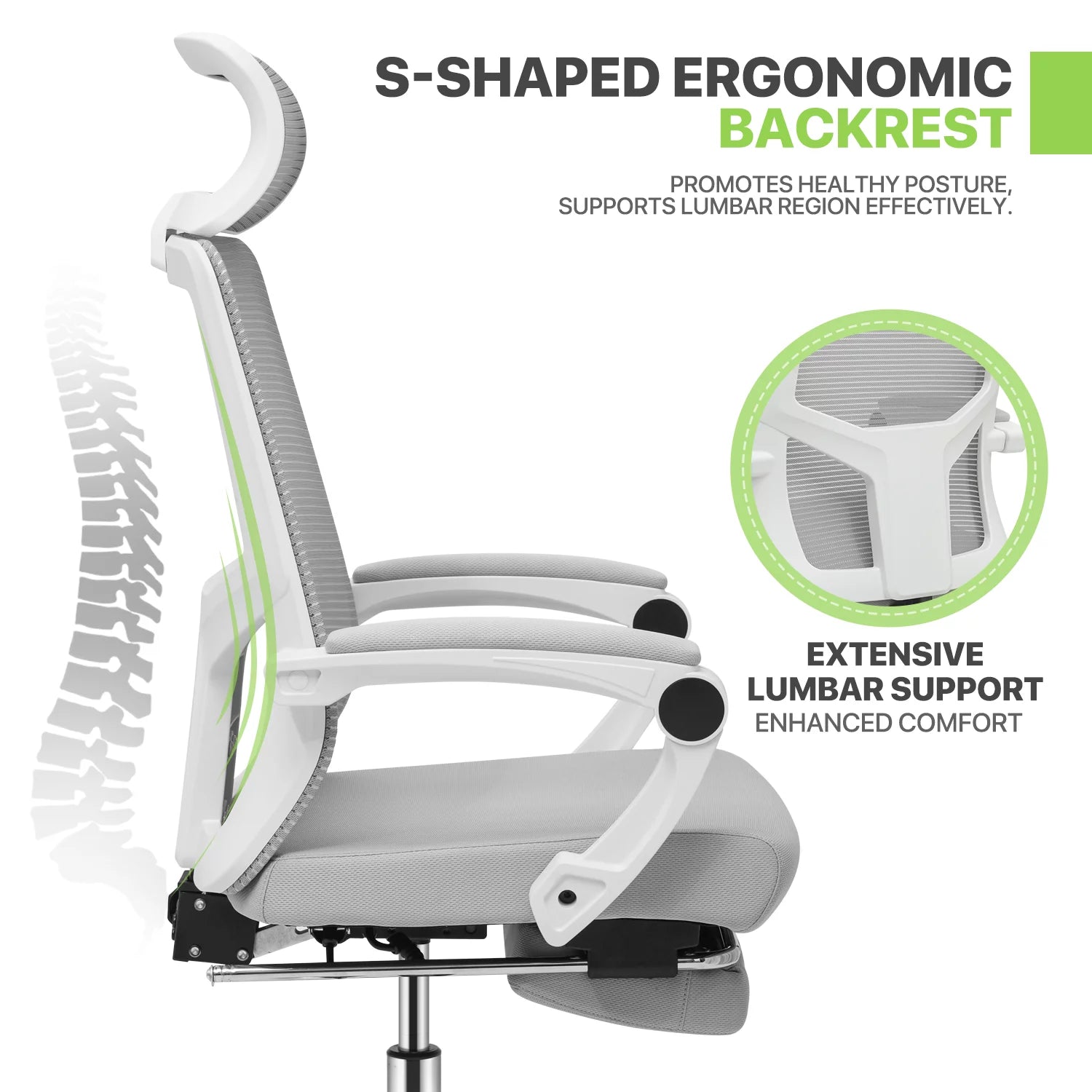 Ergonomic Office Executive Chair with Headrest and Footrest, Grey R3223