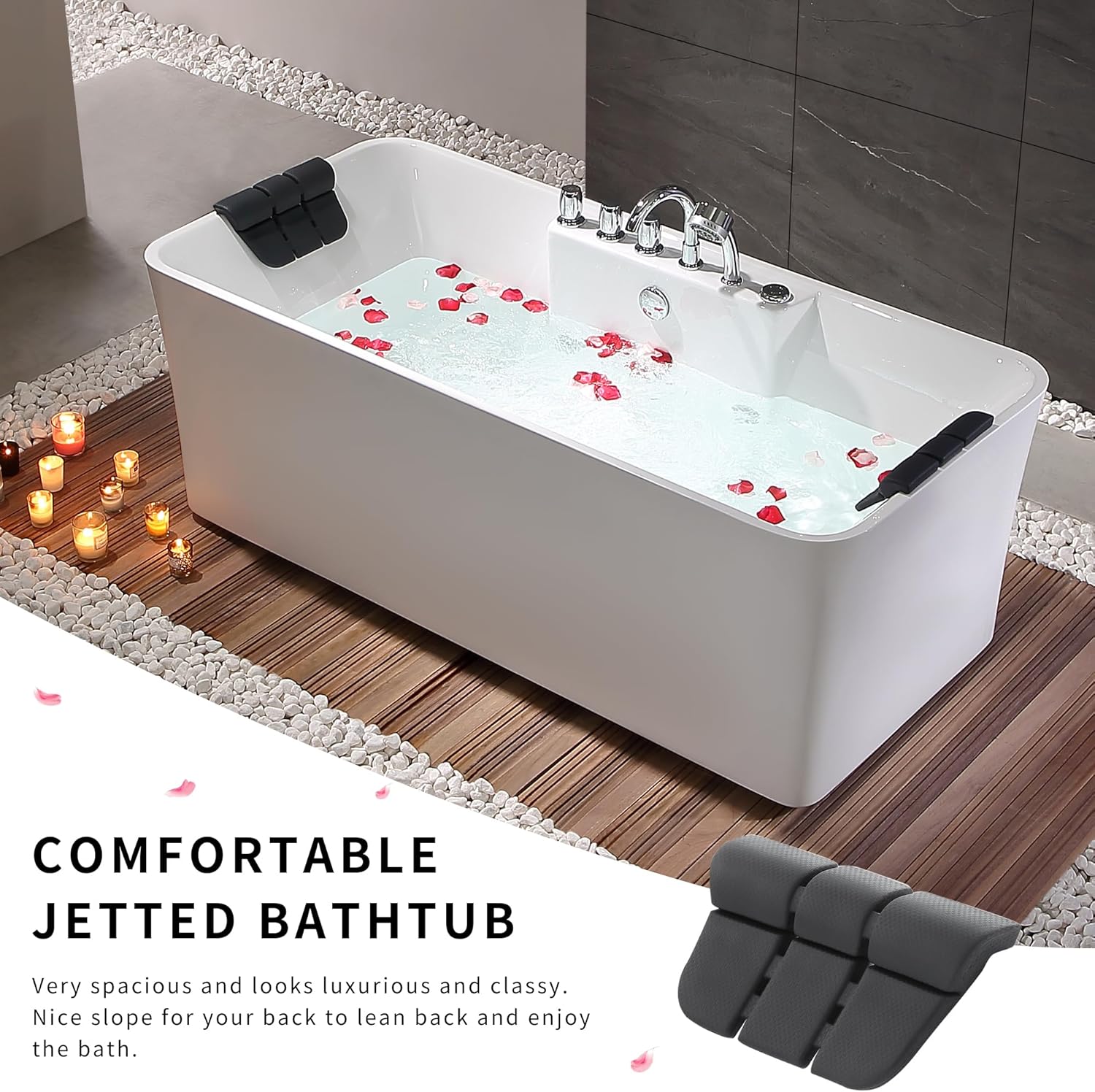 67 Inch Freestanding Whirlpool Bathtub with 8 Jets Acrylic Massage Soaking Tub N7329