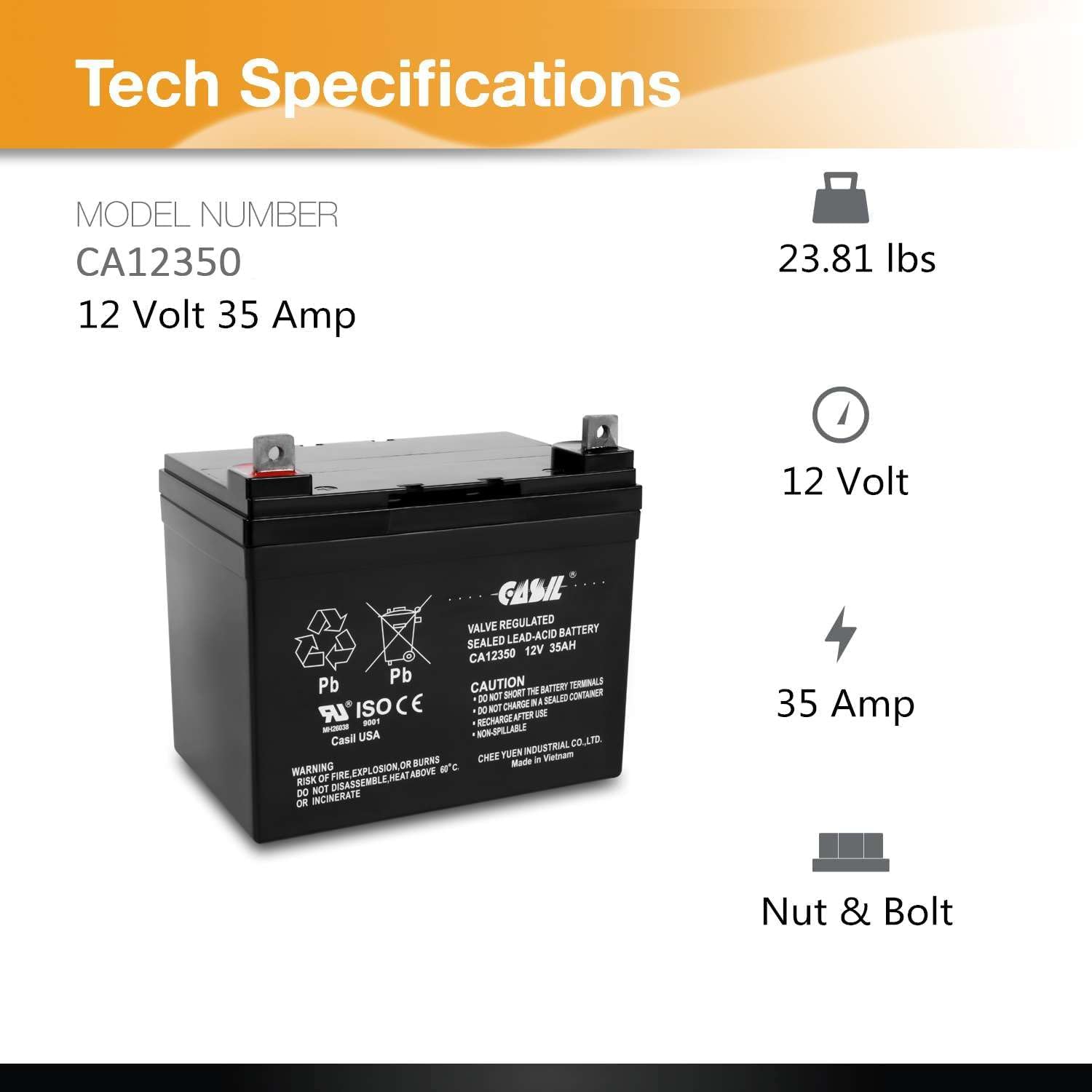 12V 35Ah Deep Cycle AGM SLA Rechargeable Battery A741