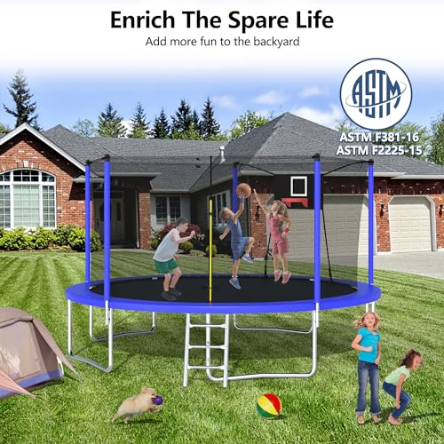 Trampoline with Basketball Hoop and Safety Enclosure Net T447252