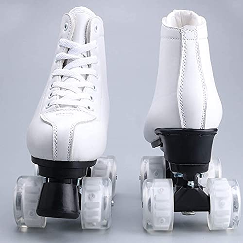 White Roller Skates Double Row 4 Wheels PU Leather Indoor Outdoor R969