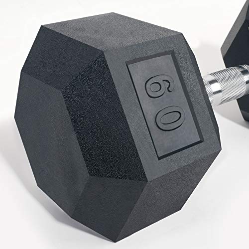 Rubber Hex Dumbbells with Metal Handle for Strength Training, 5-65lbs M885386