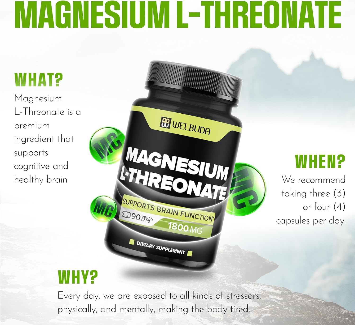 Magnesium L-Threonate Capsules, 1800mg, 90 Count P920152