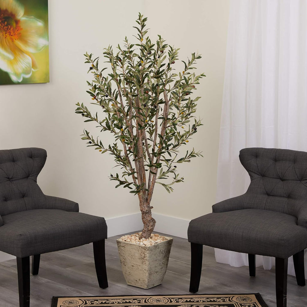 5ft Olive Artificial Tree in Country White Planter W5353