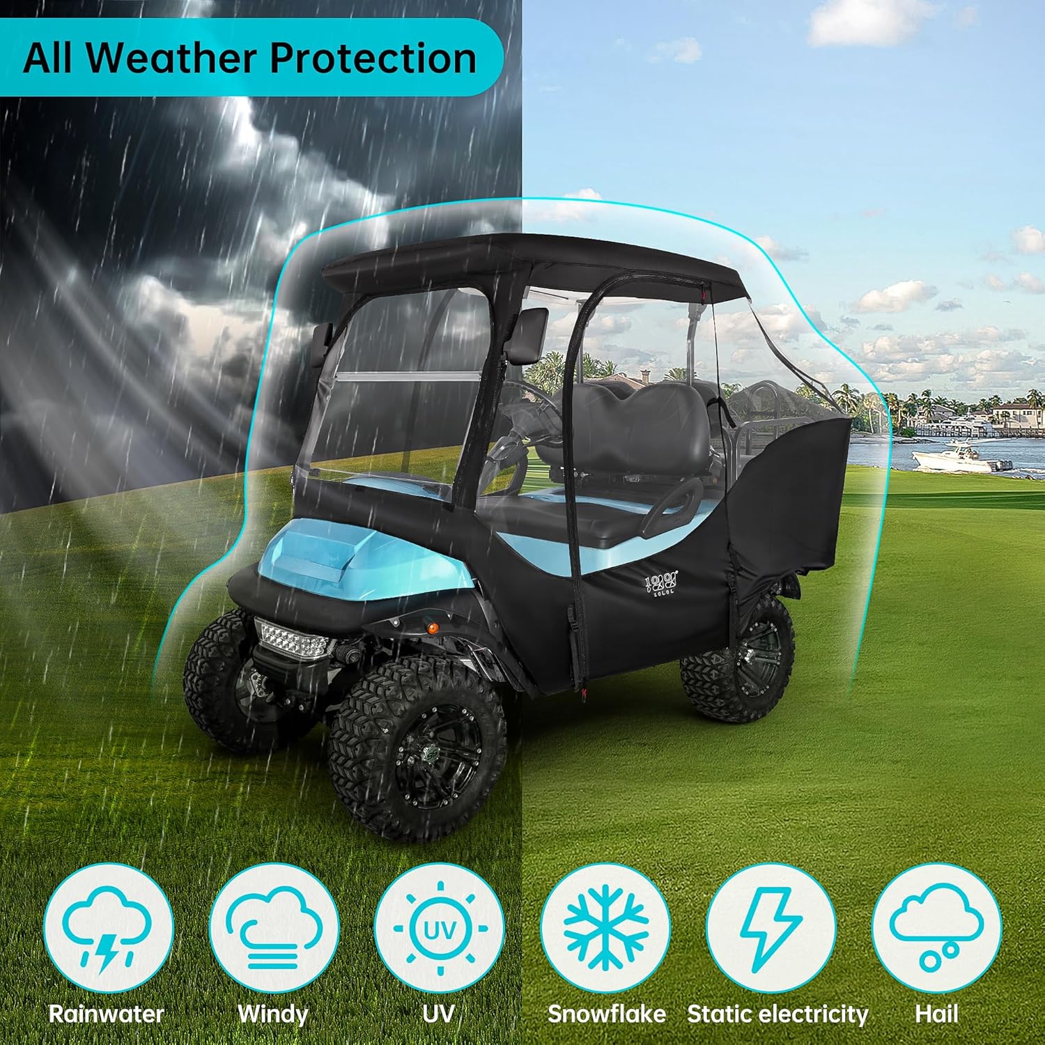 4 Passenger Golf Cart Enclosure with Clear Windows, 420D Rain Cover G37860