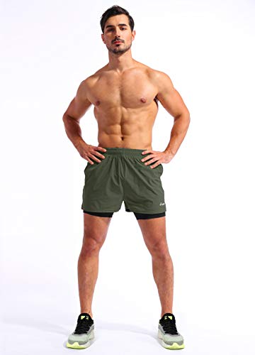 Men's 2 in 1 Running Shorts 5" Quick Dry with Phone Pockets P432