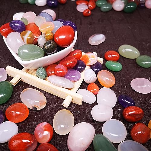 100 Mixed Agate Tumbled Stones, Natural Polished Crystal Set for Decor O324497