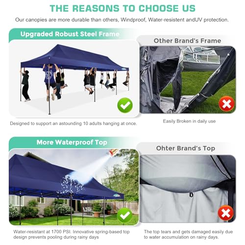 10x20 Pop Up Canopy Tent with 6 Removable Sidewalls, Waterproof and UV 50+ U619