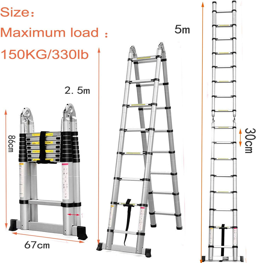 Telescopic Aluminum Extension Ladder 16 Steps with Slip-Proof Feet K859836