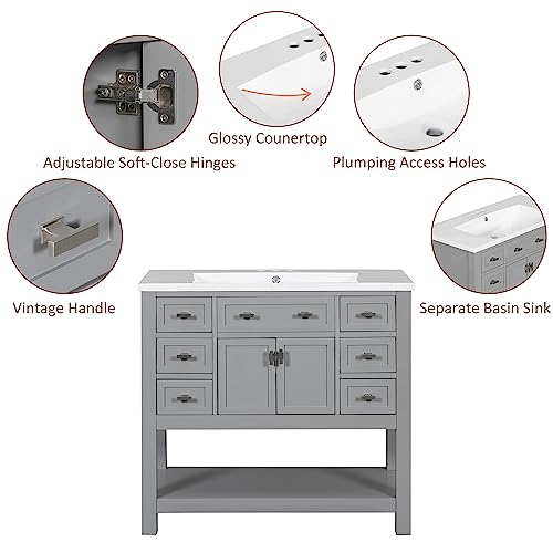 White Bathroom Vanity with Ceramic Vessel Sink and Storage O108
