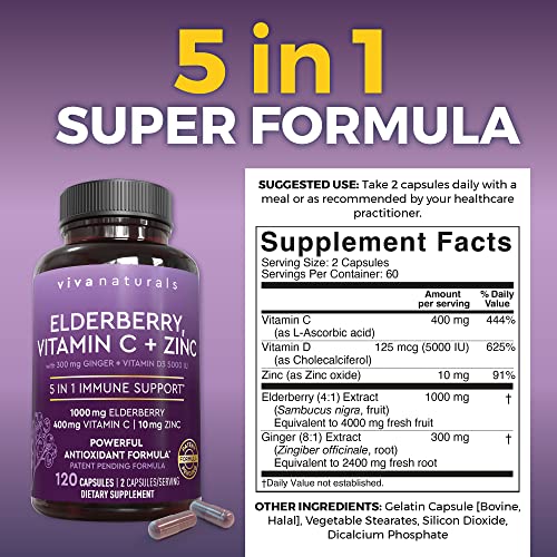 Elderberry with Zinc and Vitamin C Immune Support Supplement, 60 Capsules Z31361