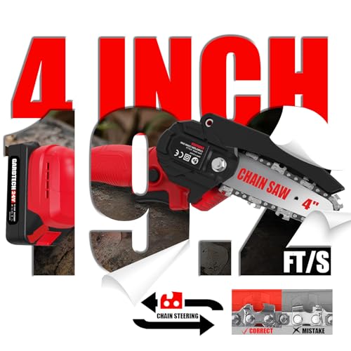 Mini Chainsaw 6 Inch Cordless Portable Electric Handheld Chainsaw with 4 Chains 2 Batteries N74699