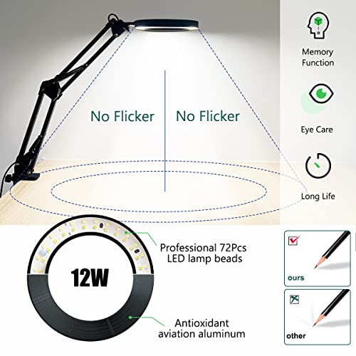 Magnifying Glass with Light and Stand, 10X LED Desk Magnifier, 3 Color Modes R4164