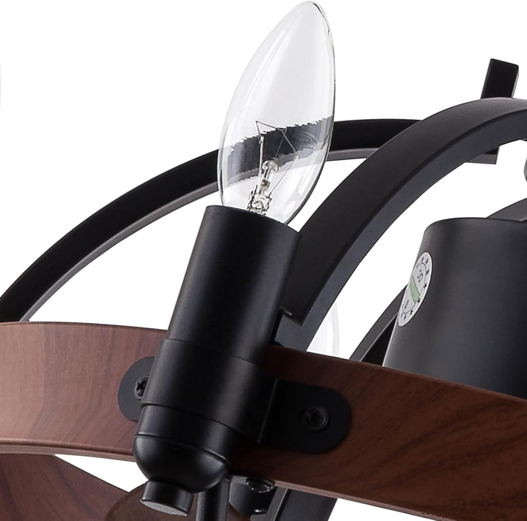 Enclosed Ceiling Fan with Light and Remote Control, Rustic Black Cage Design, 22 Inches P618080