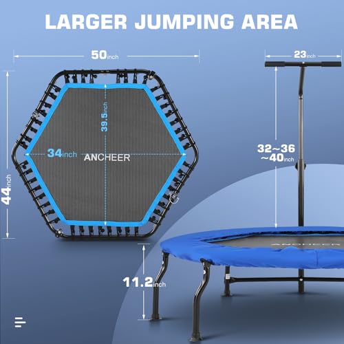 50" Rebounder Trampoline for Adults with Bar, 550 LBS Mini Trampoline U1305