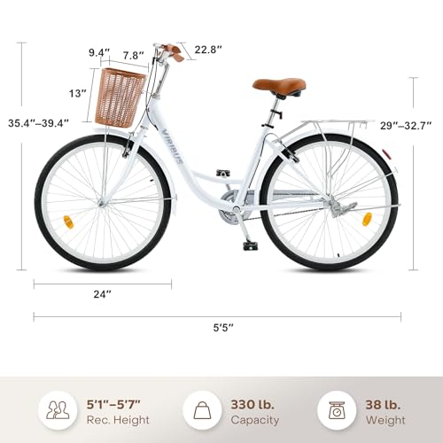 Beach Cruiser Bike for Women, 26 Inch, Step Through with Basket R10252