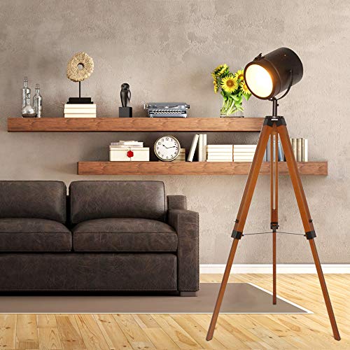Wooden Tripod Floor Lamp for Living Room, Adjustable Standing Light Y9009