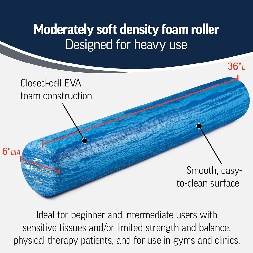Soft Density Foam Roller for Physical Therapy, Pilates, Yoga, and Muscle Recovery - Blue 36" x 6" W624