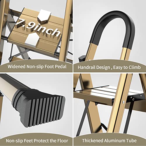 5 Step Ladder, Folding Step Stool, Lightweight Aluminum, Anti-Slip Wide Pedal F979769