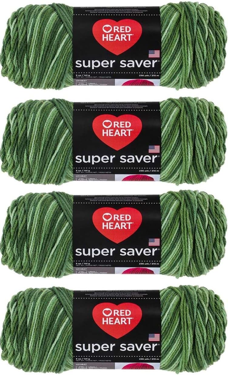 Red Heart Super Saver Yarn, 4 Pack, Green Tones 4 Count