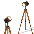 Contemporary Modern Wooden Farmhouse Tripod Floor Lamps for Living Room, Industrial Standing Tall Adjustable Metal Spotlights for Bedroom Reading Edison E26 Socket Vintage Antique Decoration Lighting