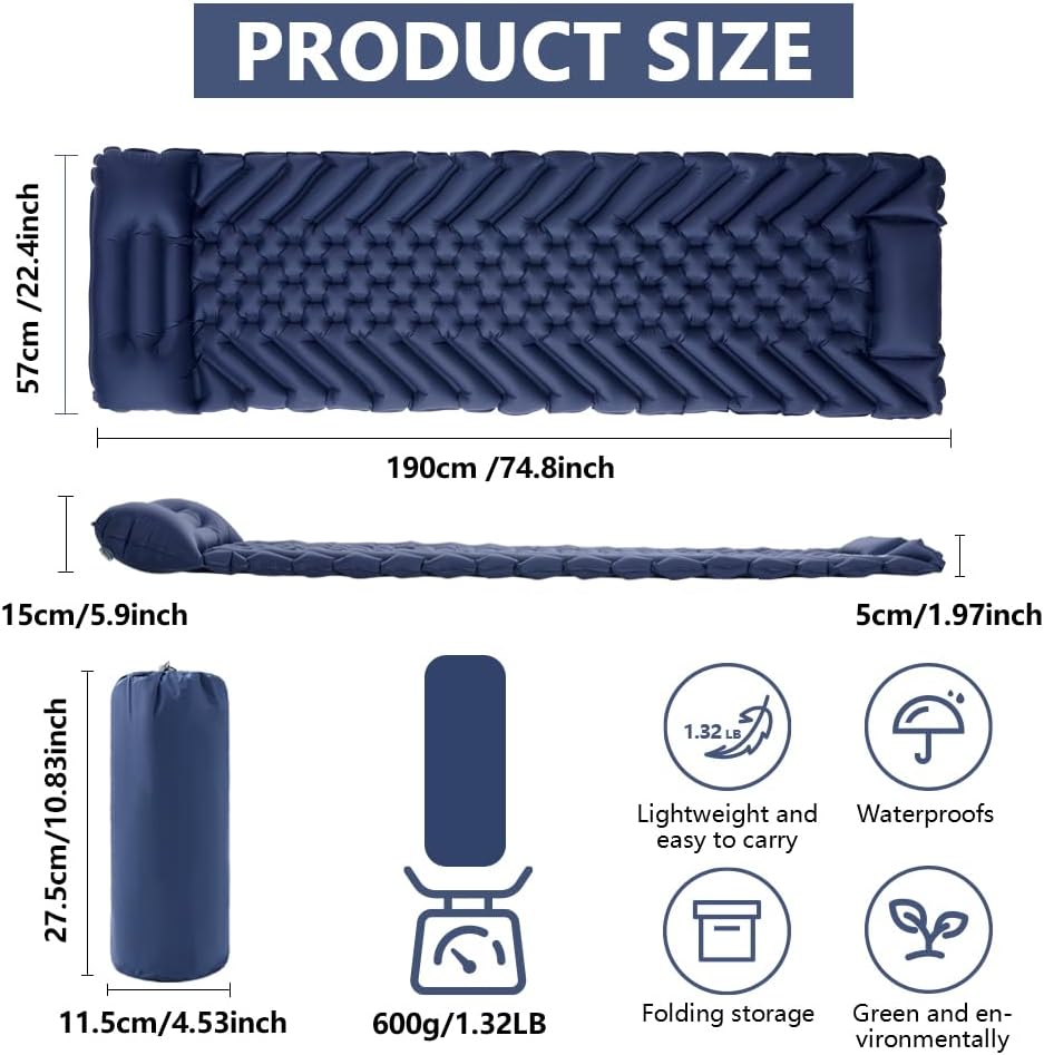 Inflatable Sleeping Pad for Camping with Pillow and Foot Pump G70282