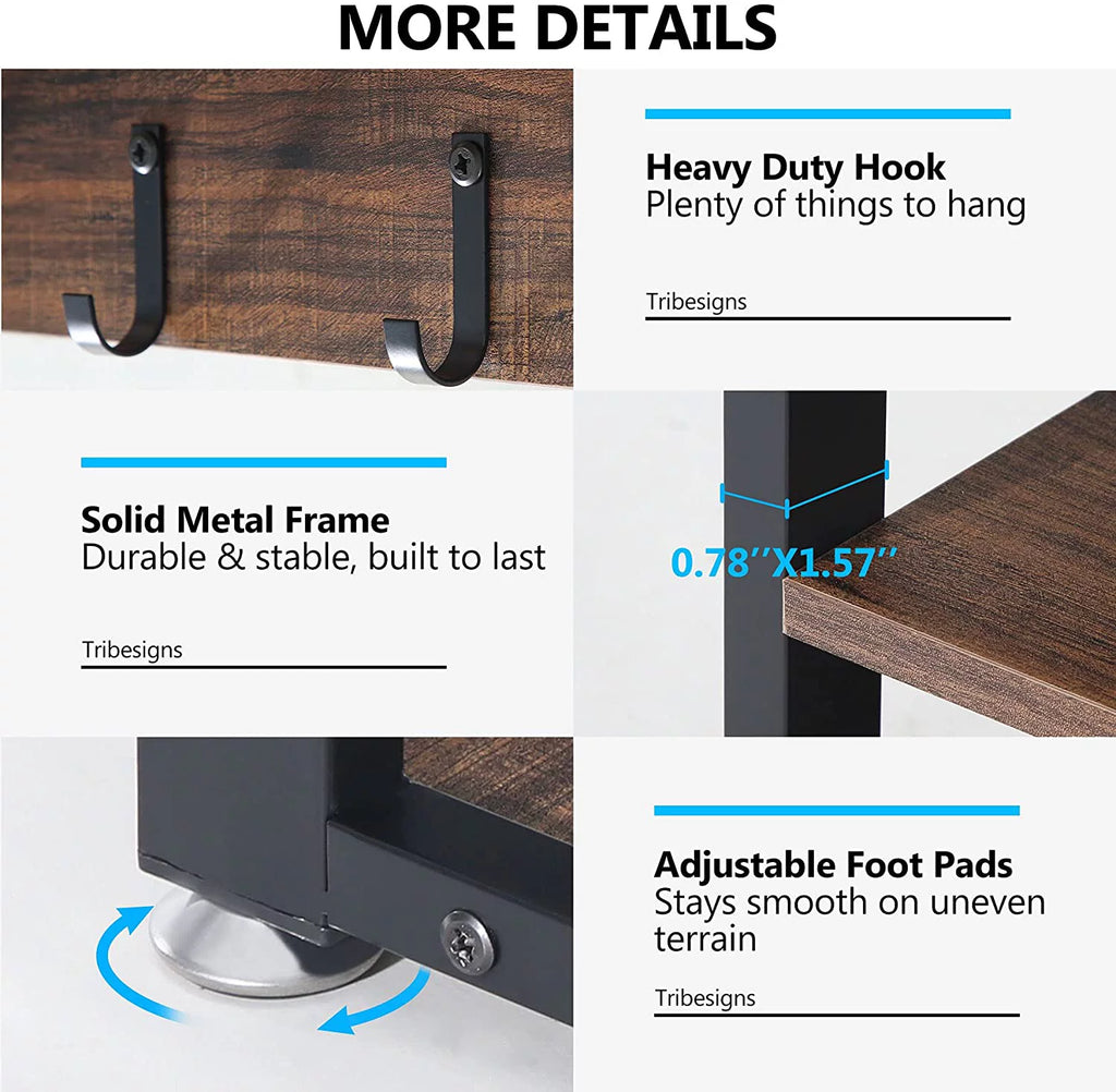 Hall Tree with Bench, 3 Storage Cubbies, 7 Hooks for Entryway T936