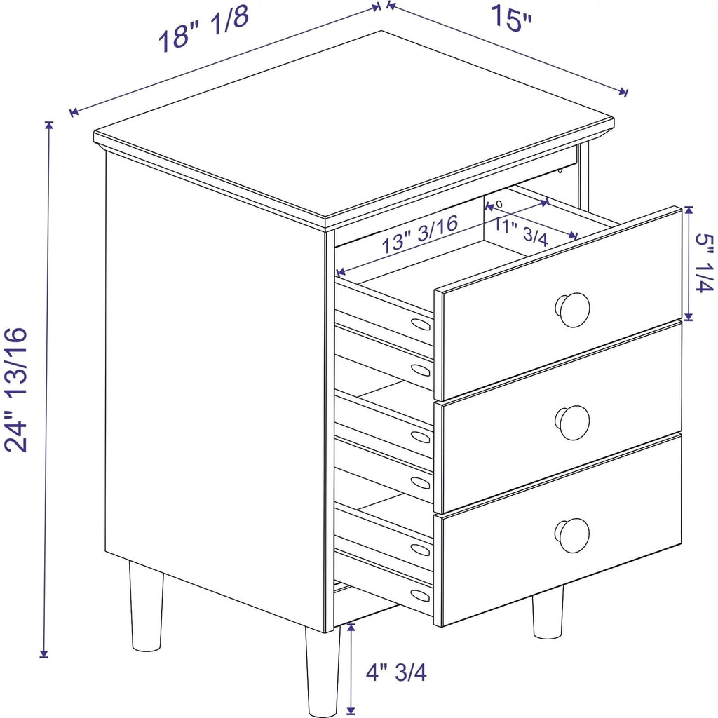 Solid Wood Nightstand with 3 Drawers I356070