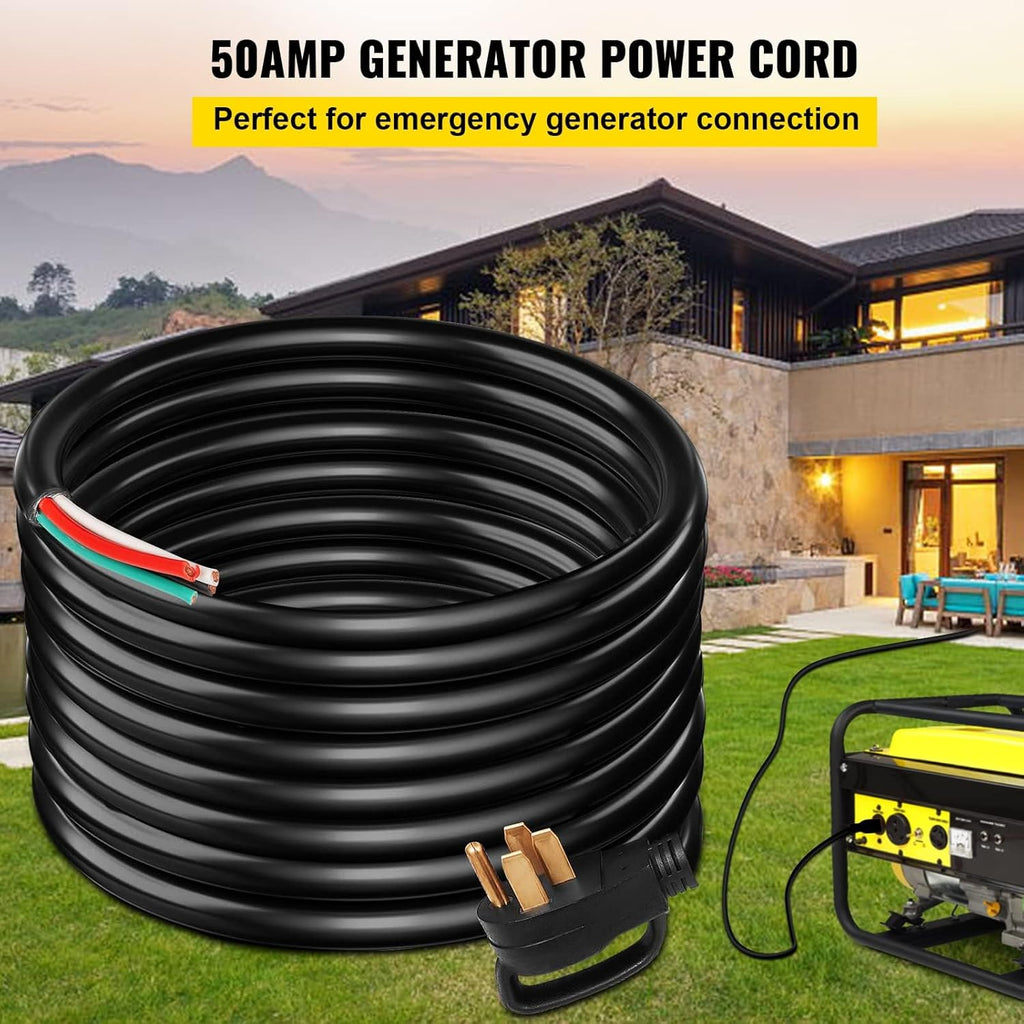 30Ft 50Amp Generator Extension Cord 6 Gauge STW 6/3+8/1 N14-50P to Bare Wire E490