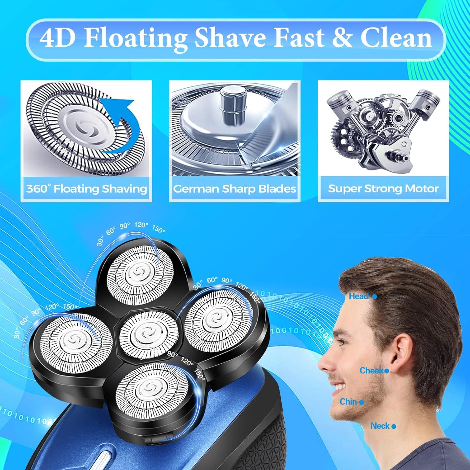 Head Shaver for Bald Men, 5 in 1 Cordless Electric Razor, Waterproof Wet/Dry Grooming Kit W854
