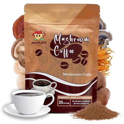 Mushroom Instant Coffee 35 Servings - Mushroom Supplement - Mushroom Coffee for Digestion, Energy, & Immune Support - Vegan Mushroom Extract, Non-GMO