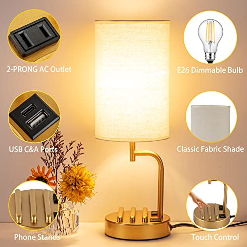 Touch Control USB Table Lamp, 3-Way Dimmable Bedside Lamp with Charging Ports O695118