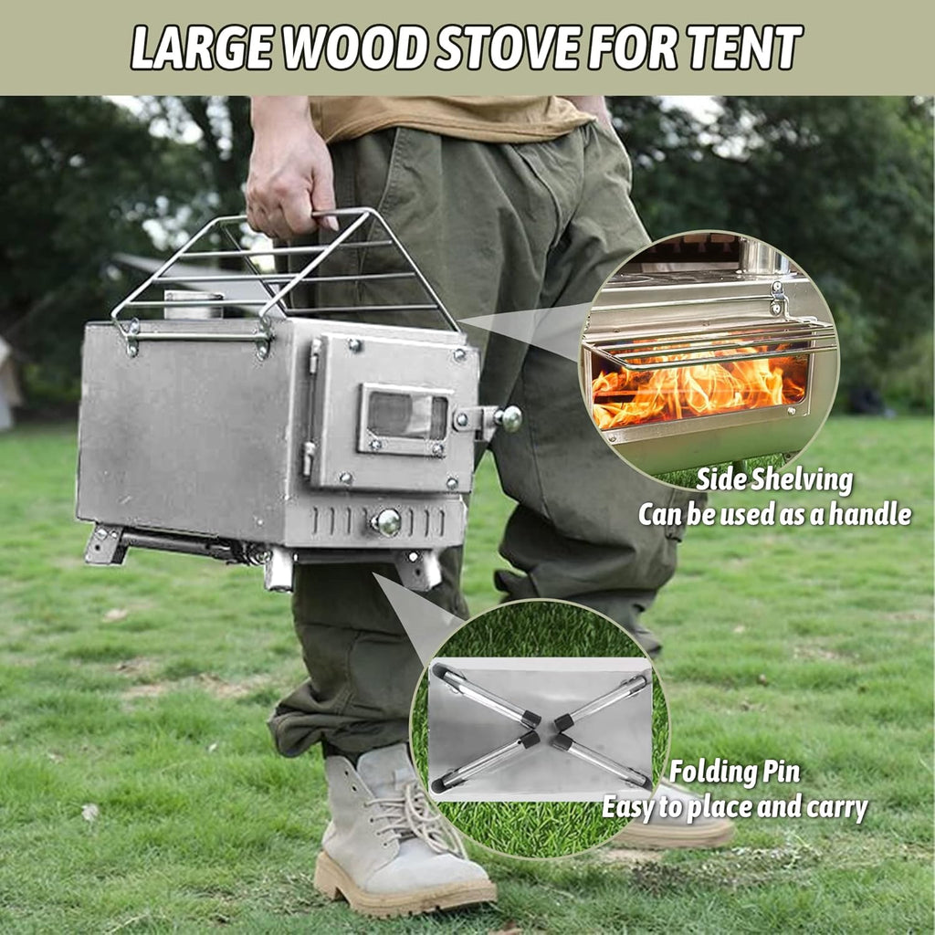 Stainless Steel Camping Tent Stove with Chimney Pipes and Gloves T18696