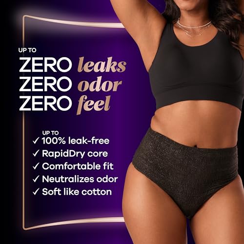 Incontinence and Postpartum Underwear for Women, Maximum Protection, XL, Black, 16 Count U90999